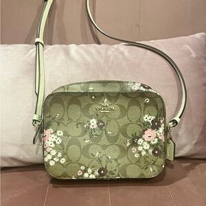 Coach Brown Floral Signature Crossbody with Pink and White Blooms